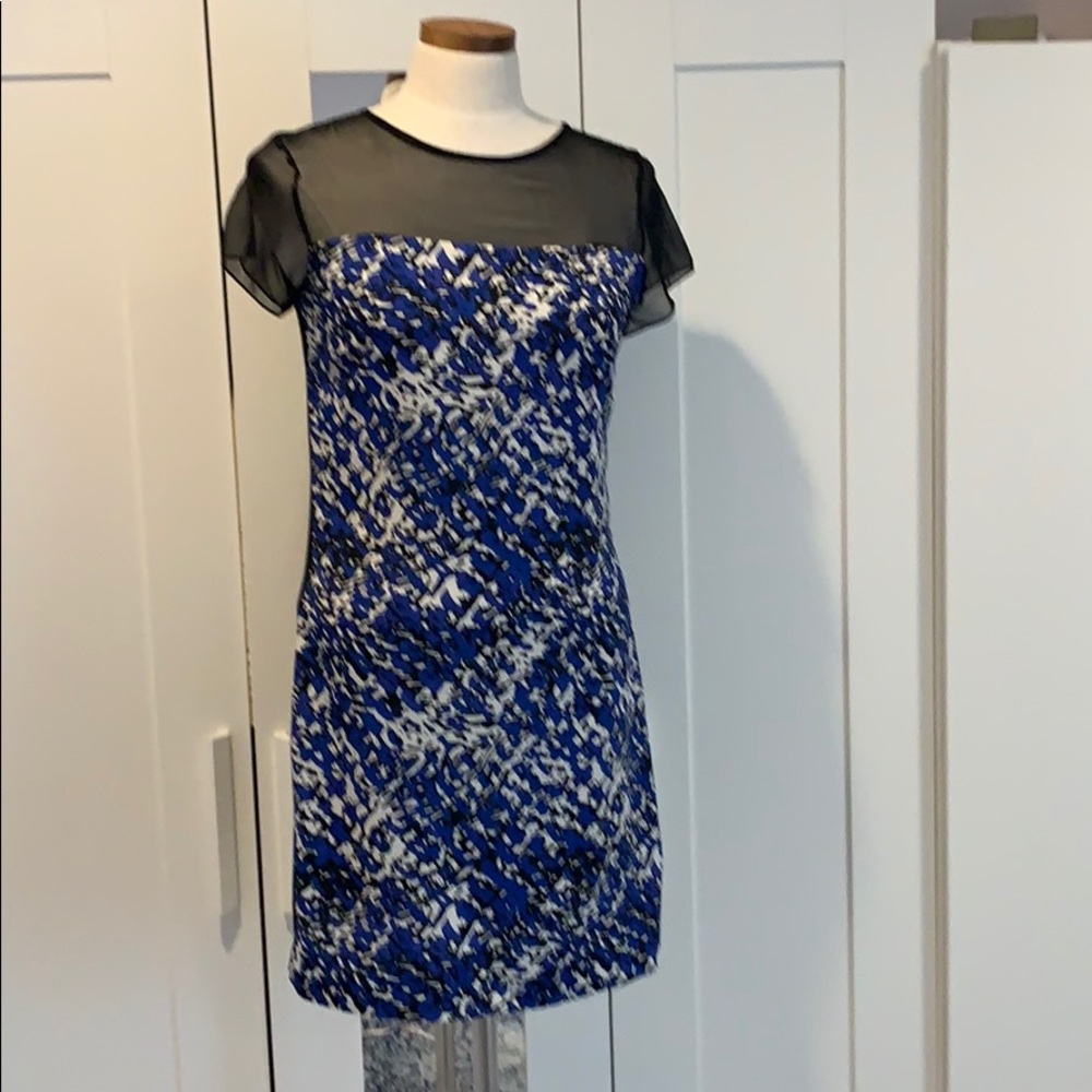 Red Saks Fifth Avenue Black/Blue Patterned Dress S